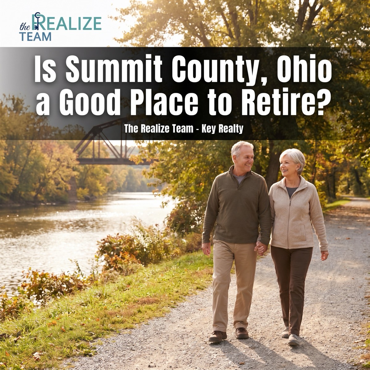 Retired couple enjoying outdoor activities near the Cuyahoga River in Summit County Ohio