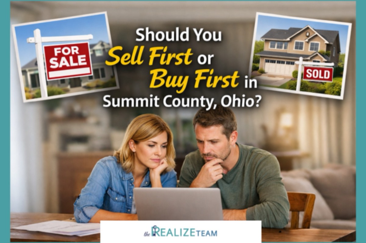 Couple reviewing home options and deciding whether to sell first or buy first in Summit County, Ohio