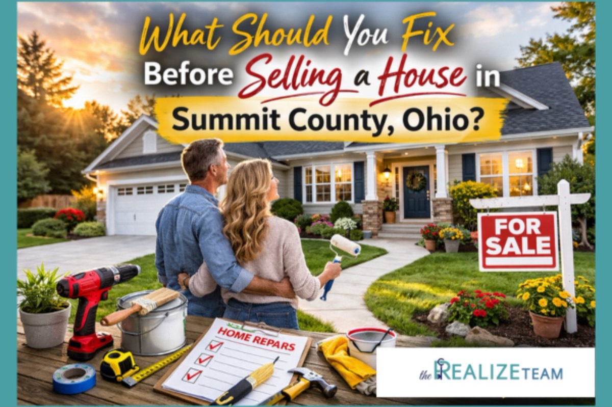 Homeowners reviewing repairs before selling a house in Summit County, Ohio